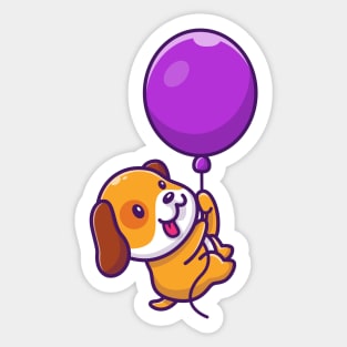 Cute Dog Floating With Balloon Cartoon Sticker